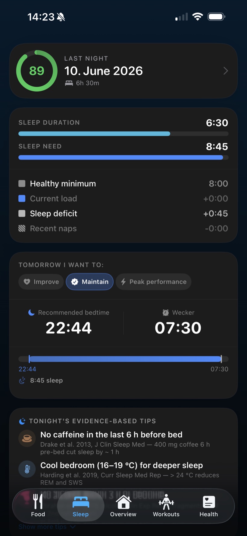 Schlafanalyse mit Score und Tipps
